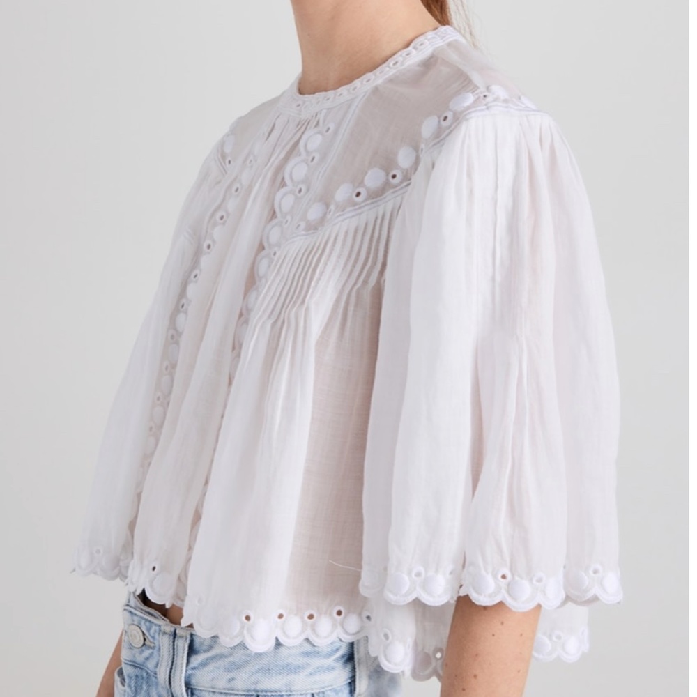Isabel Marant Ogalice Ramie Eyelet Crop Blouse, size 38